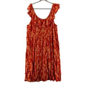Ava & Viv Floral Maxi Dress 2X Orange Plus Ruffle Off Shoulder Smocked Back Midi